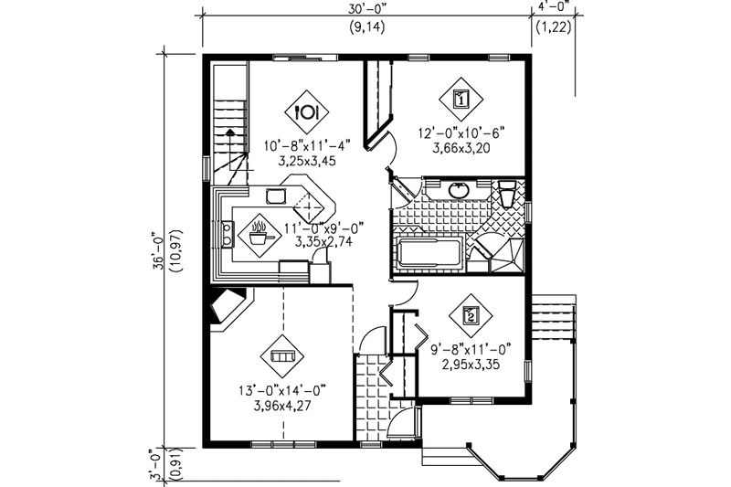 Dream House Plan - Floor Plan - Main Floor for Cottage House Plan #25-186 - 2 bed, 1 bath