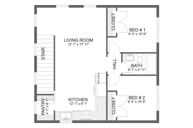 Home Plan - Floor Plan - Upper Floor for Traditional House Plan #1060-380 - 2 bed, 1 bath