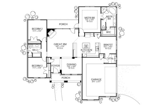 Floor Plan - Main Floor for Traditional House Plan #80-111 - 3 bed, 2 bath