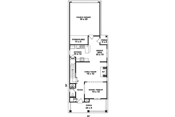 Floor Plan - Main Floor for Southern House Plan #81-670 - 3 bed, 2.5 bath
