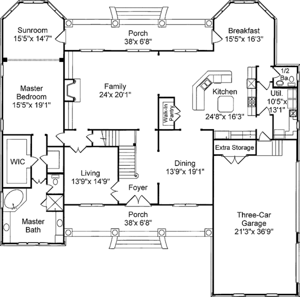 Architectural House Design - Classical Floor Plan - Main Floor Plan #37-259