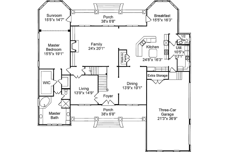 House Blueprint - Floor Plan - Main Floor for Classical House Plan #37-259 - 4 bed, 3.5 bath