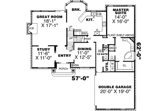Floor Plan - Main Floor for European House Plan #34-207 - 4 bed, 2.5 bath
