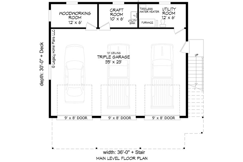 House Blueprint - Floor Plan - Main Floor for Southern House Plan #932-821 - 2 bed, 1.5 bath