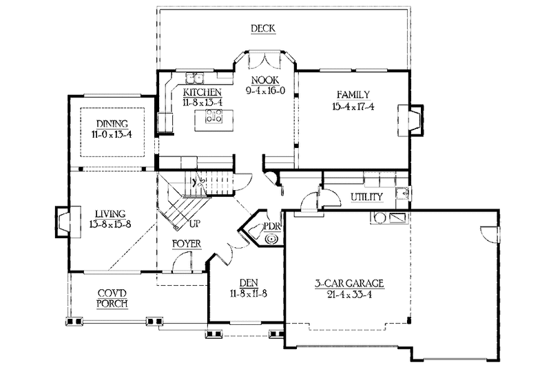 House Design - Floor Plan - Main Floor for Craftsman House Plan #132-389 - 4 bed, 2.5 bath