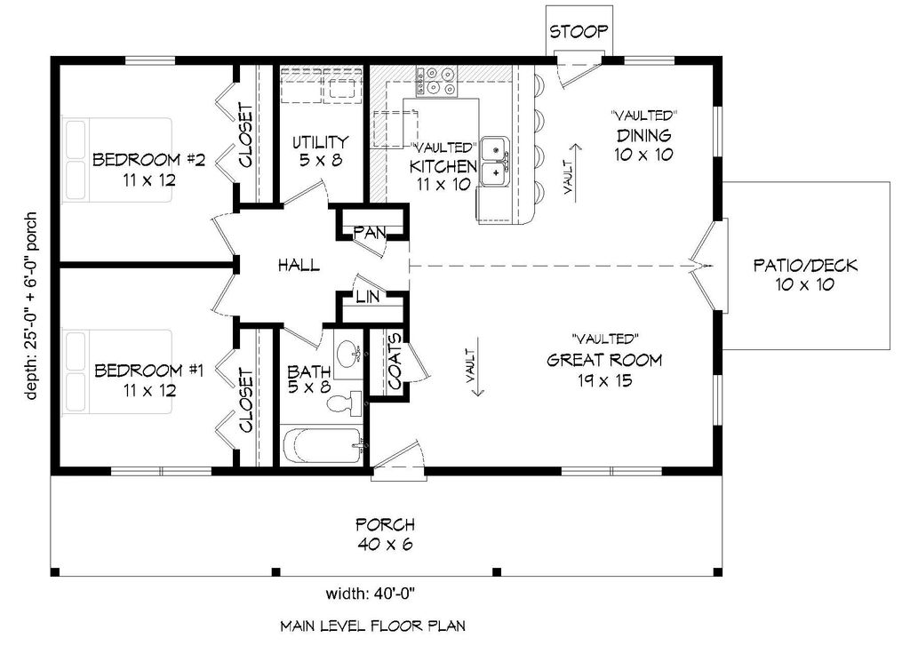 Country Style House Plan - 2 Beds 1 Baths 1000 Sq/Ft Plan #932-200