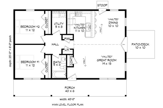 Floor Plan - Main Floor for Country House Plan #932-200 - 2 bed, 1 bath
