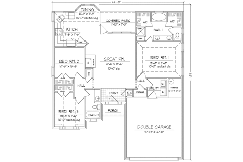 Architectural House Design - Floor Plan - Main Floor for Country House Plan #42-605 - 3 bed, 2 bath