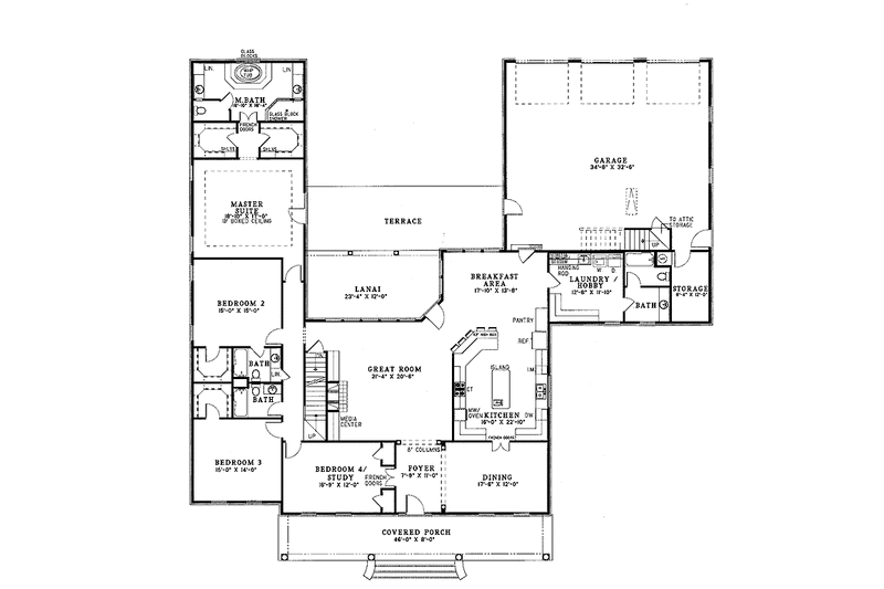 Home Plan - Floor Plan - Main Floor for Country House Plan #17-2754 - 4 bed, 5 bath