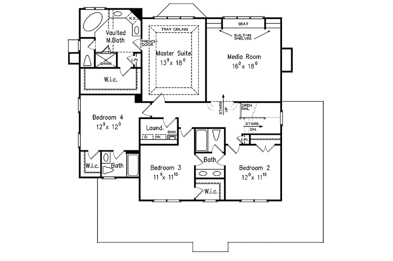 Home Plan - Floor Plan - Upper Floor for Colonial House Plan #927-280 - 5 bed, 4 bath