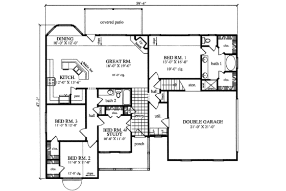 Floor Plan - Main Floor for Country House Plan #42-307 - 4 bed, 2 bath