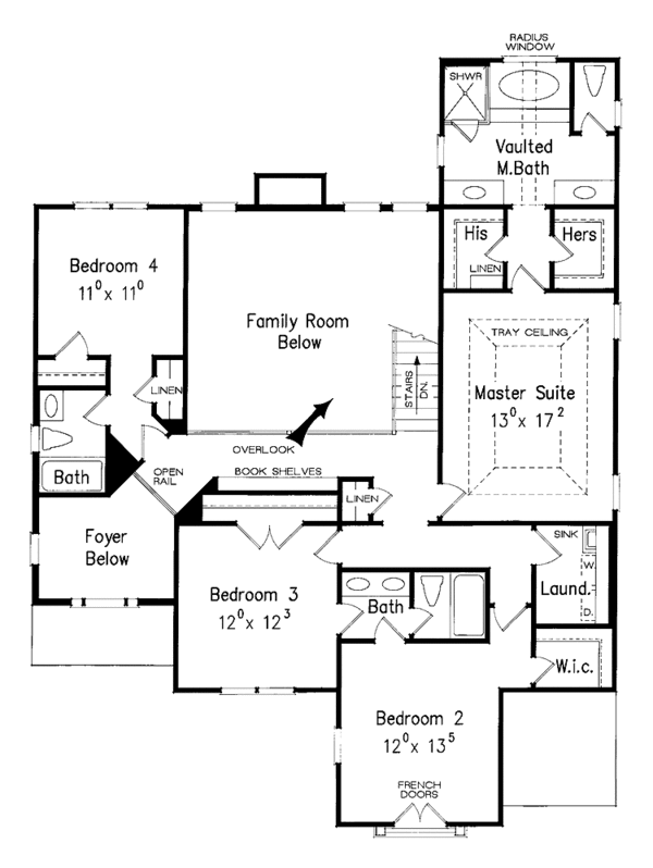 Architectural House Design - Colonial Floor Plan - Upper Floor Plan #927-888