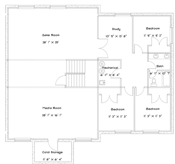 Ranch Floor Plan - Lower Floor Plan #1060-23
