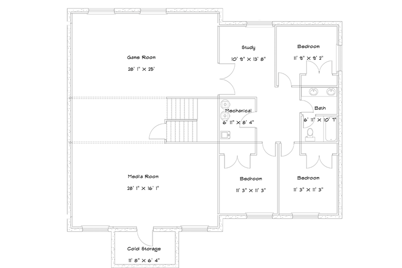Home Plan - Floor Plan - Lower Floor for Ranch House Plan #1060-23 - 4 bed, 2 bath