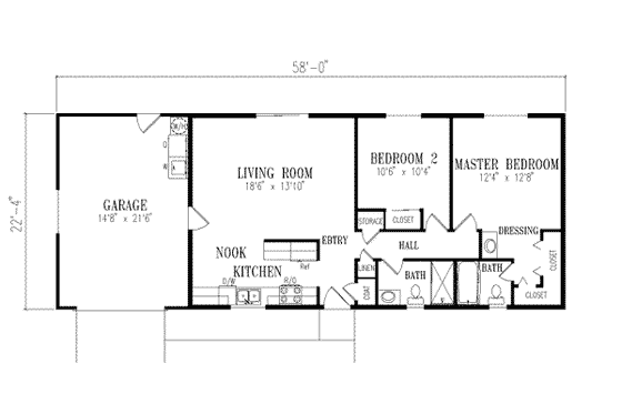 Floor Plan - Main Floor for Ranch House Plan #1-131 - 2 bed, 2 bath