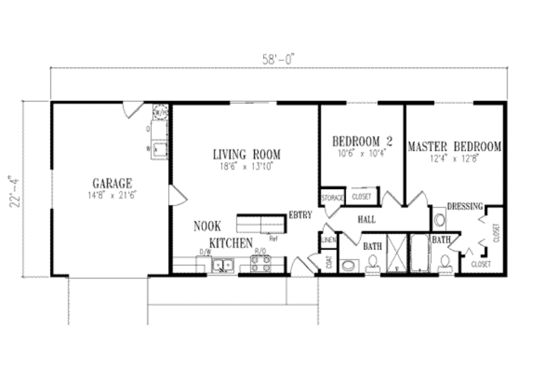 Ranch Style House  Plan  2 Beds 2 Baths 960 Sq Ft Plan  1 