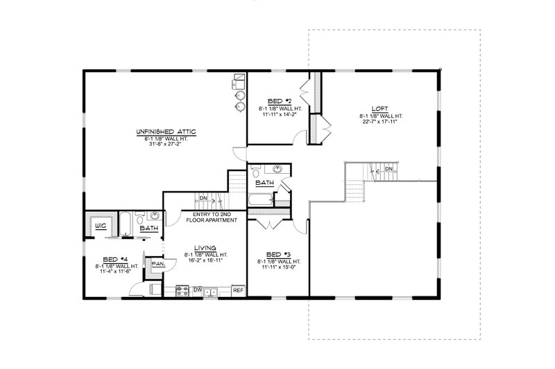 Architectural House Design - Floor Plan - Upper Floor for Barndominium House Plan #1064-373 - 4 bed, 3.5 bath