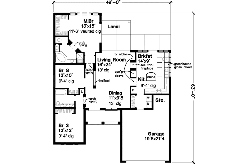 Home Plan - Floor Plan - Main Floor for Mediterranean House Plan #320-520 - 3 bed, 2 bath