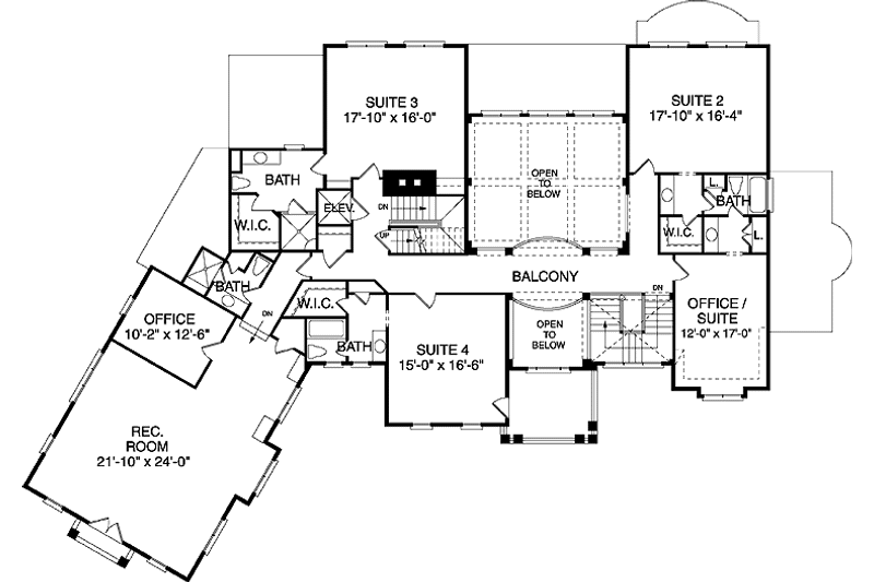 Architectural House Design - Floor Plan - Upper Floor for Mediterranean House Plan #453-366 - 4 bed, 5.5 bath