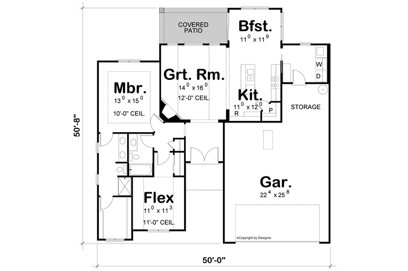 House Blueprint - Floor Plan - Main Floor for Modern House Plan #20-2608 - 2 bed, 2 bath
