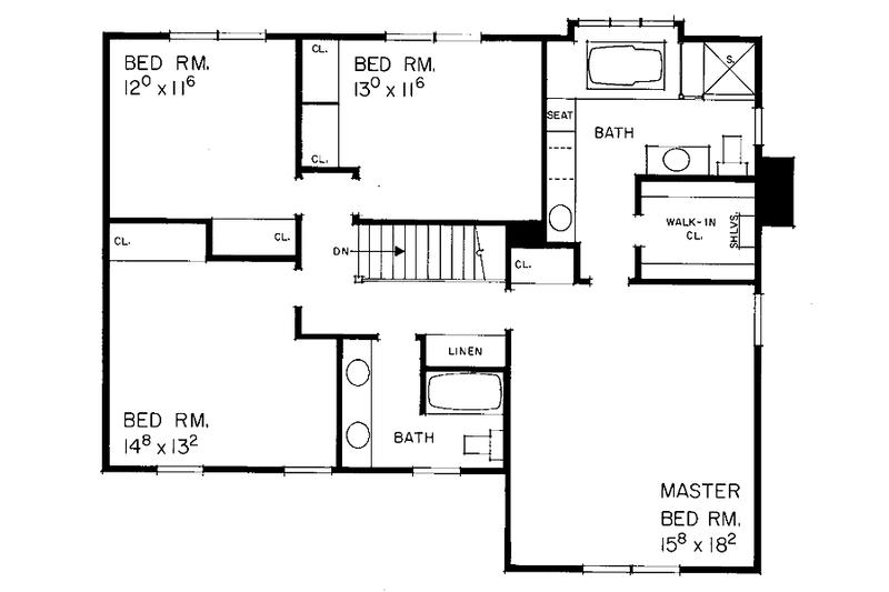 House Blueprint - Floor Plan - Upper Floor for Country House Plan #72-870 - 4 bed, 2.5 bath