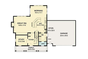 Floor Plan - Main Floor for Colonial House Plan #1010-33 - 3 bed, 2.5 bath