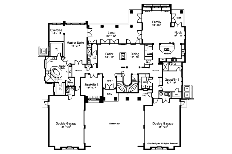 Dream House Plan - Floor Plan - Main Floor for Mediterranean House Plan #1039-2 - 5 bed, 5 bath