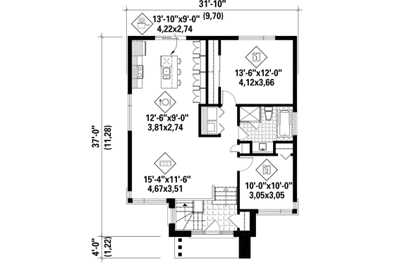 Floor Plan - Main Floor for Contemporary House Plan #25-4323 - 2 bed, 1 bath