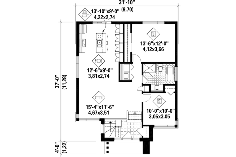 Architectural House Design - Floor Plan - Main Floor for Contemporary House Plan #25-4323 - 2 bed, 1 bath