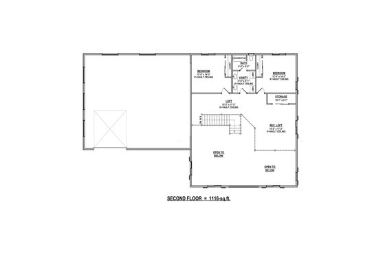 Floor Plan - Upper Floor for Barndominium House Plan #1084-14 - 3 bed, 2.5 bath