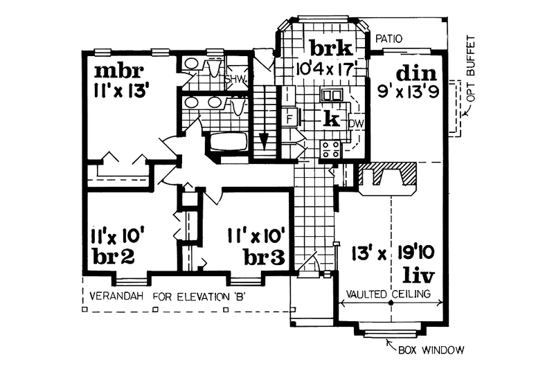 House Blueprint - Floor Plan - Main Floor for Country House Plan #47-718 - 3 bed, 2 bath