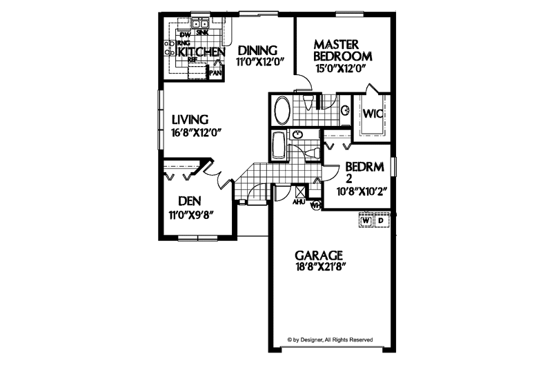 Architectural House Design - Floor Plan - Main Floor for Ranch House Plan #999-39 - 3 bed, 2 bath