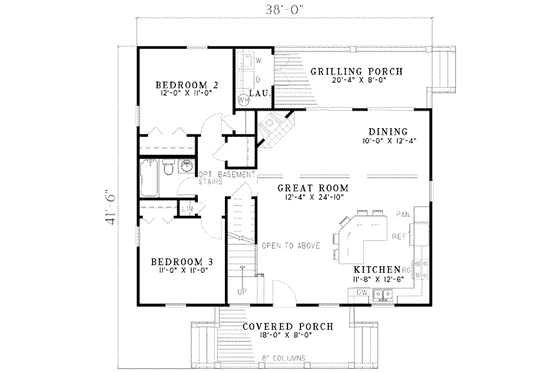 Floor Plan - Main Floor for Bungalow House Plan #17-547 - 4 bed, 2 bath
