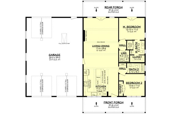 Floor Plan - Main Floor for Barndominium House Plan #430-403 - 2 bed, 2 bath