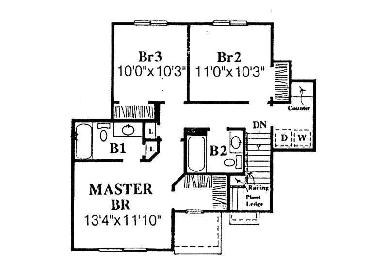 Architectural House Design - Floor Plan - Upper Floor for Ranch House Plan #334-134 - 3 bed, 3 bath