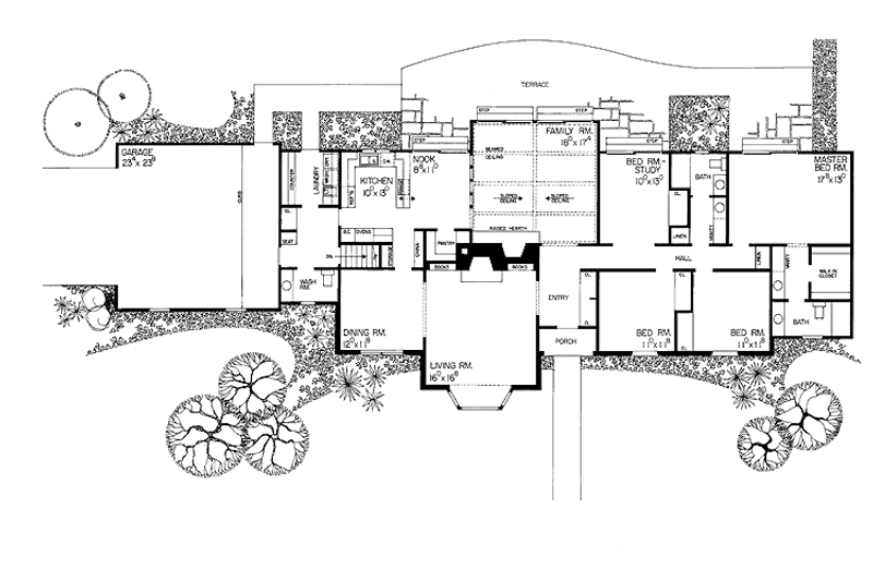 House Plan Design - Floor Plan - Main Floor for Ranch House Plan #72-647 - 4 bed, 2.5 bath