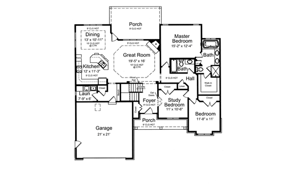 Floor Plan - Main Floor for Ranch House Plan #46-832 - 3 bed, 2 bath