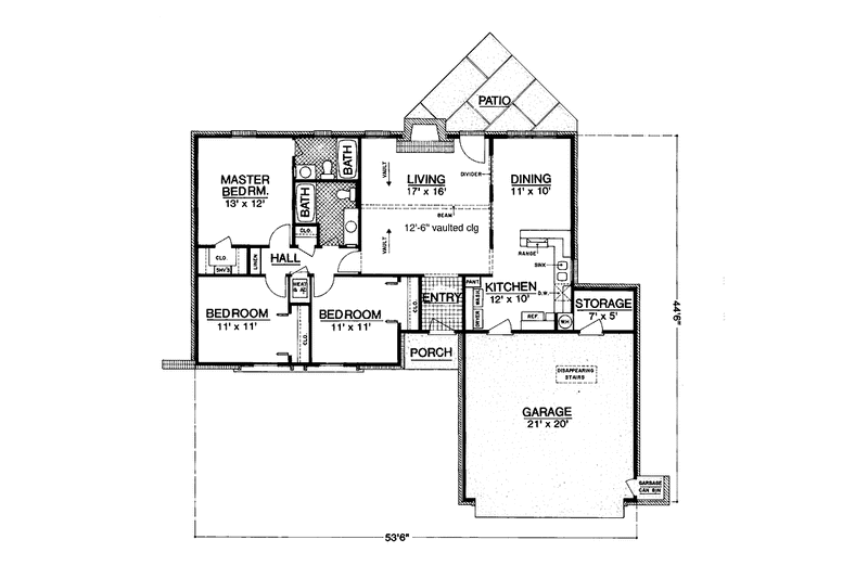 Dream House Plan - Floor Plan - Main Floor for Ranch House Plan #45-559 - 3 bed, 2 bath