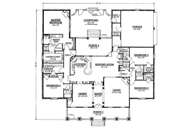 Home Plan - Floor Plan - Main Floor for Traditional House Plan #14-101 - 4 bed, 3.5 bath
