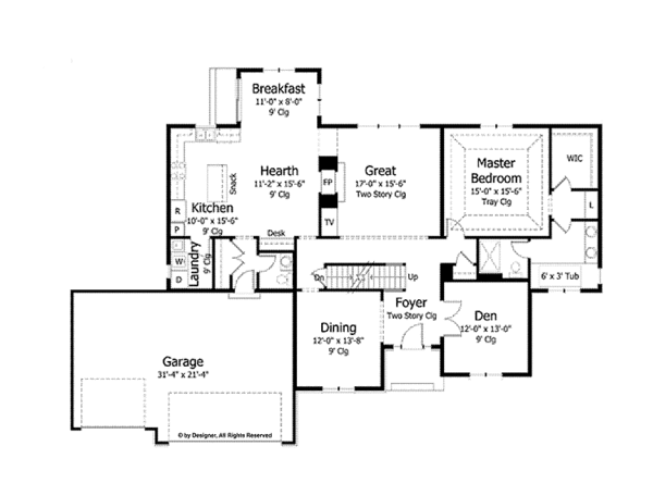 Architectural House Design - Colonial Floor Plan - Main Floor Plan #51-1039