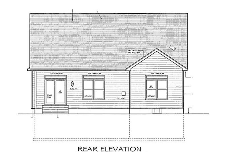 Architectural House Design - Exterior - Rear Elevation for Ranch House Plan #1010-22 - 2 bed, 2 bath