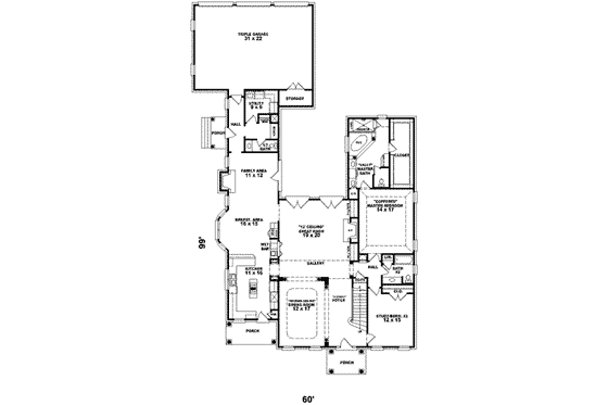 Floor Plan - Main Floor for Colonial House Plan #81-624 - 3 bed, 3.5 bath