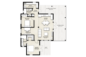 Floor Plan - Main Floor for Cabin House Plan #924-14 - 2 bed, 2 bath