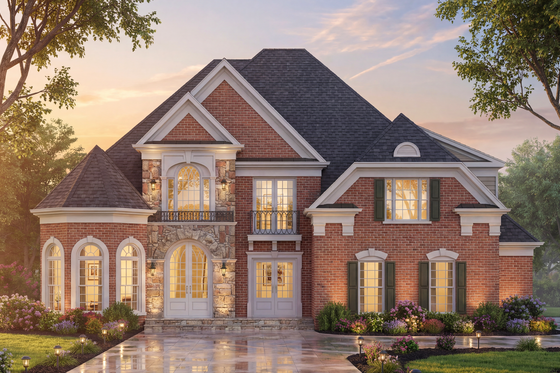 Exterior - Front Elevation 3 for European House Plan #119-223 - 5 bed, 3 bath