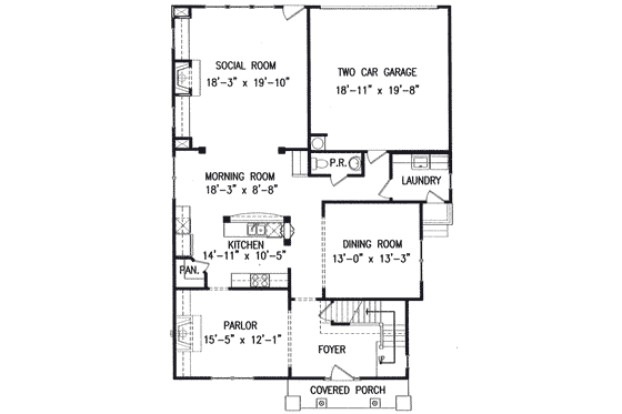 Floor Plan - Main Floor for Craftsman House Plan #54-124 - 3 bed, 2.5 bath