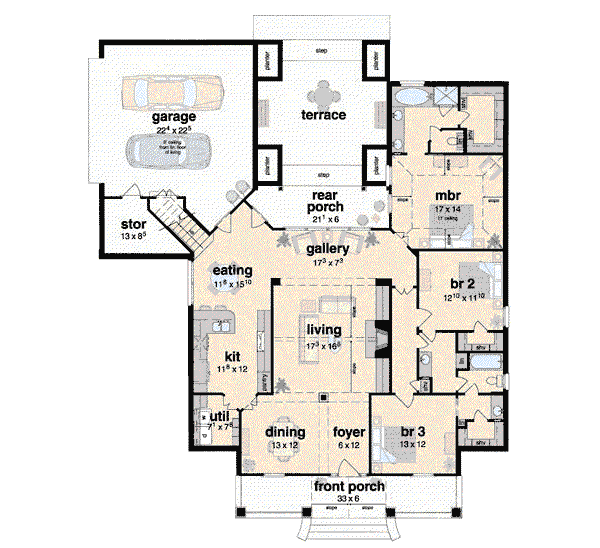 House Design - European Floor Plan - Main Floor Plan #36-176