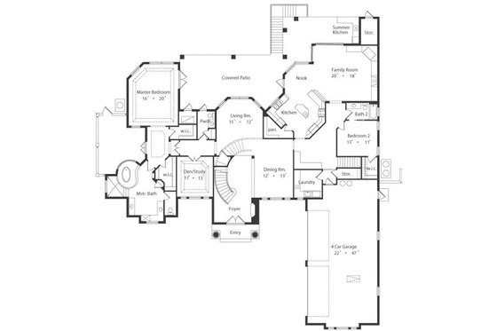 Floor Plan - Main Floor for European House Plan #417-432 - 4 bed, 5.5 bath
