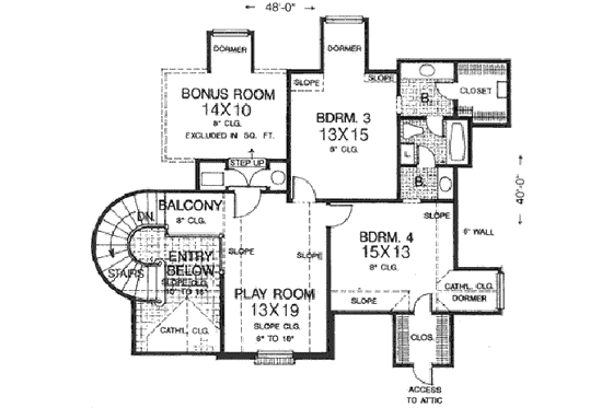 Floor Plan - Upper Floor for European House Plan #310-637 - 4 bed, 3.5 bath