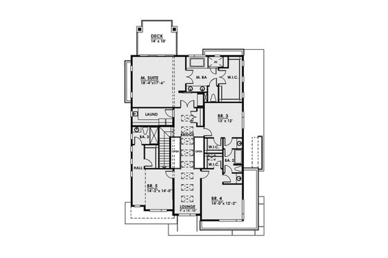 Floor Plan - Upper Floor for Contemporary House Plan #1066-38 - 6 bed, 5.5 bath