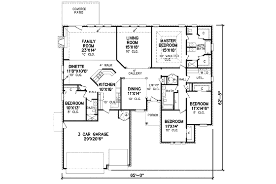 Floor Plan - Main Floor for Traditional House Plan #65-133 - 4 bed, 3 bath